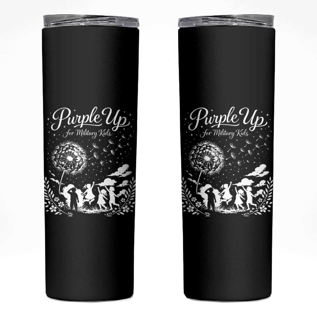 Purple Up For Military Kids Dandelion Inspirational Skinny Tumbler Month of the Military Child Awareness Brat Support