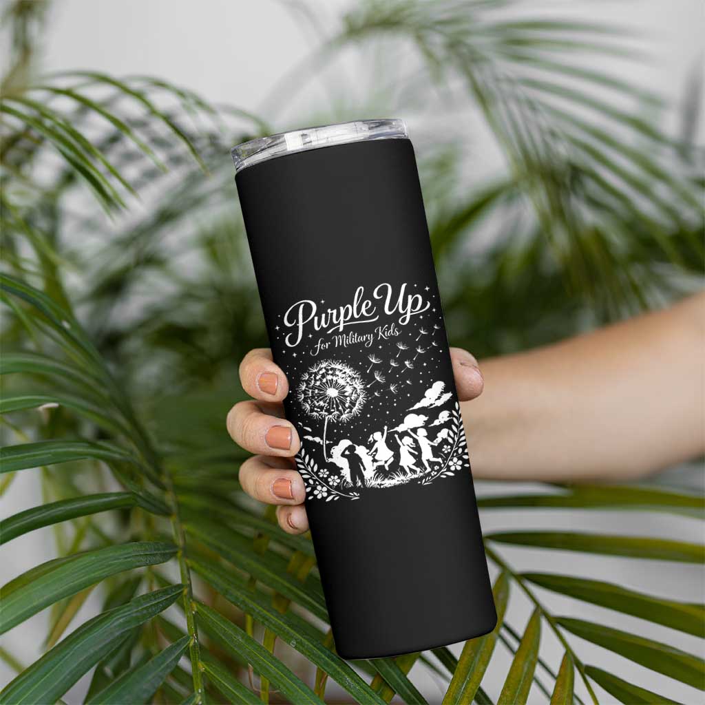Purple Up For Military Kids Dandelion Inspirational Skinny Tumbler Month of the Military Child Awareness Brat Support