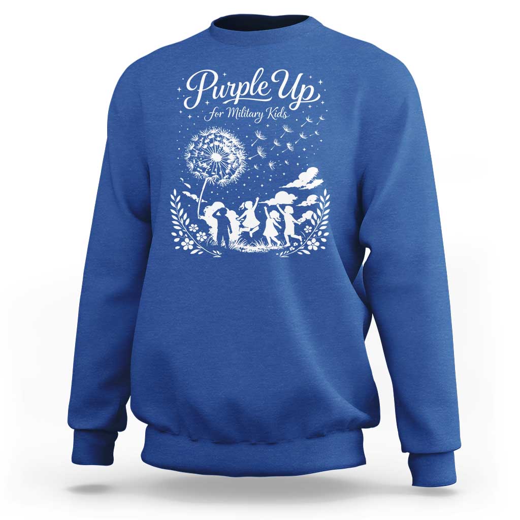 Purple Up For Military Kids Dandelion Inspirational Sweatshirt Month of the Military Child Awareness Brat Support