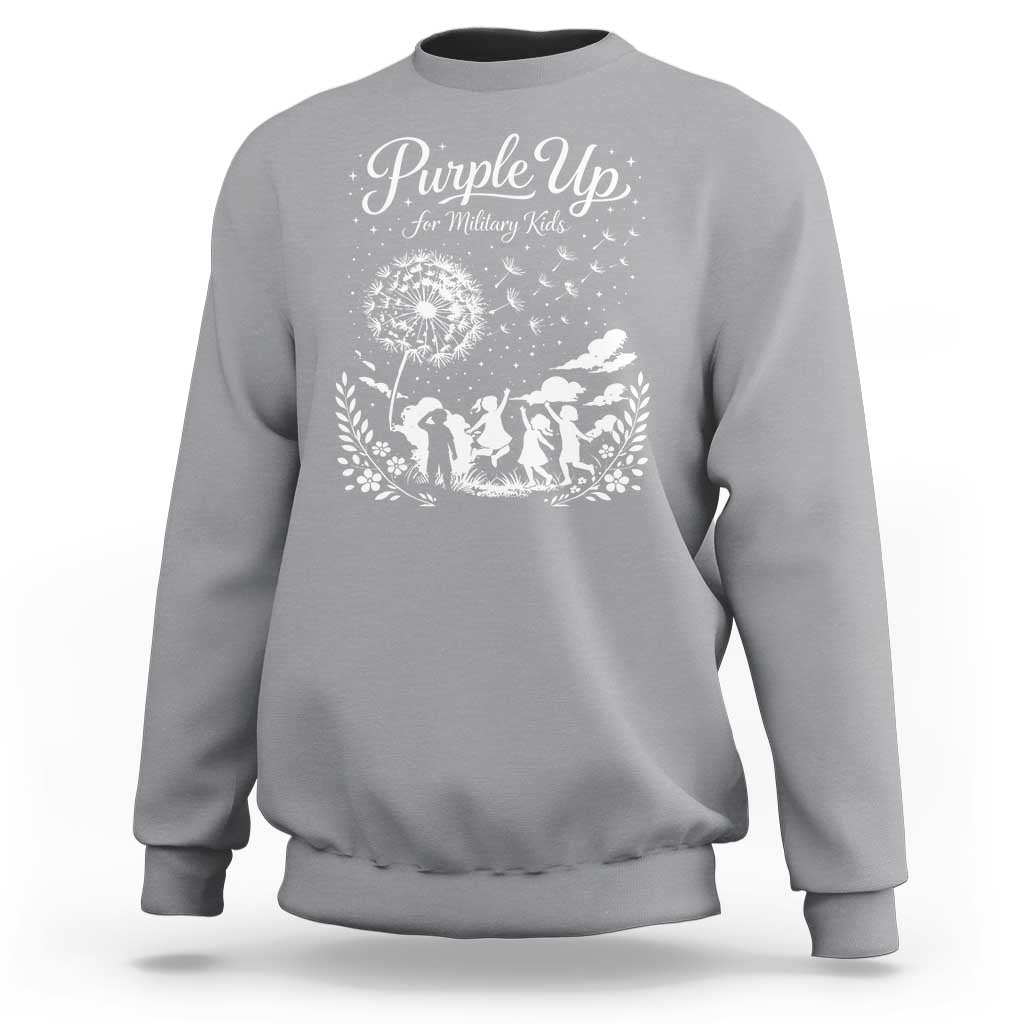 Purple Up For Military Kids Dandelion Inspirational Sweatshirt Month of the Military Child Awareness Brat Support