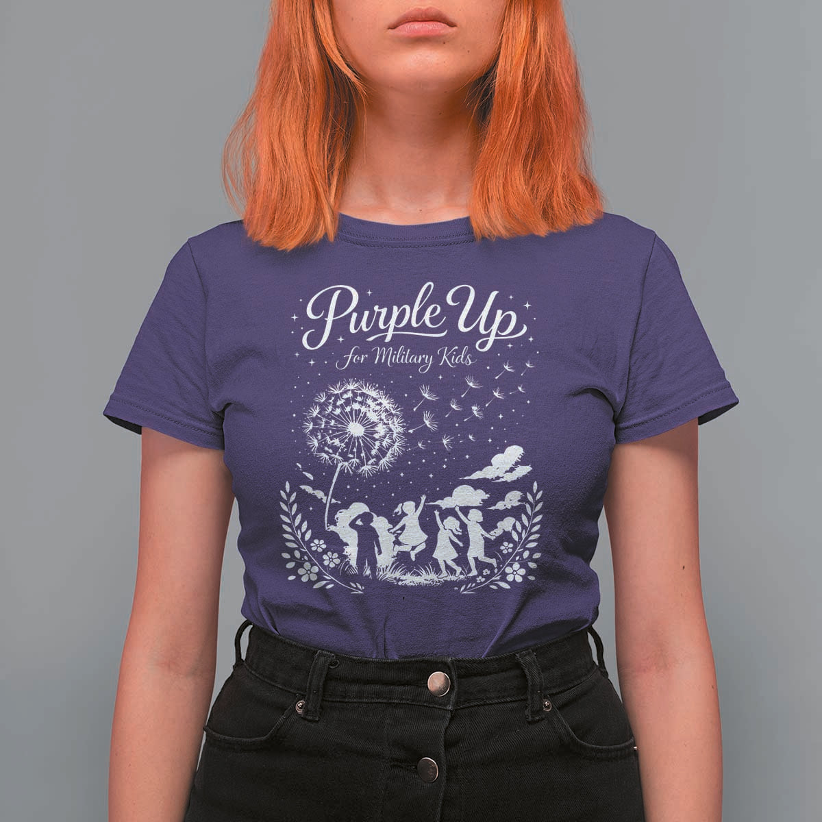 Purple Up For Military Kids Dandelion Inspirational T Shirt For Women Month of the Military Child Awareness Brat Support