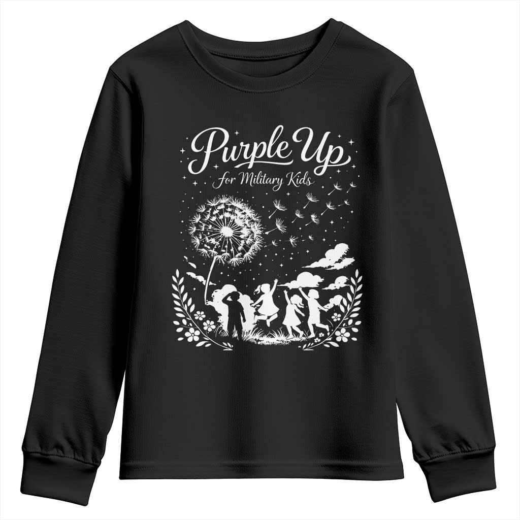 Purple Up For Military Kids Dandelion Inspirational Youth Sweatshirt Month of the Military Child Awareness Brat Support