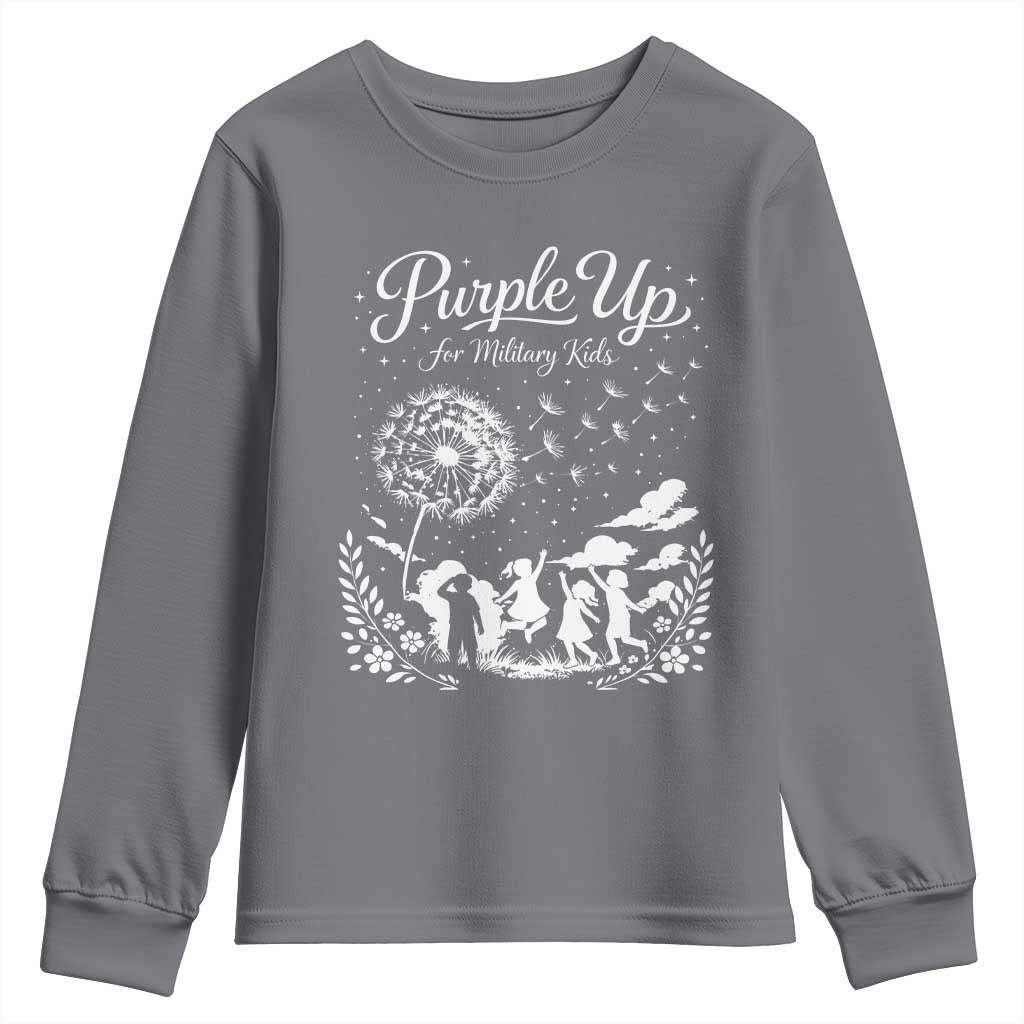Purple Up For Military Kids Dandelion Inspirational Youth Sweatshirt Month of the Military Child Awareness Brat Support