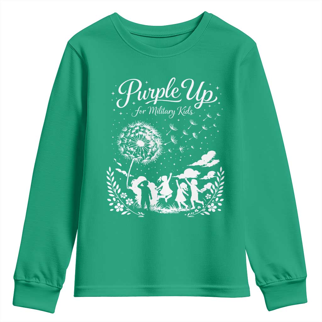 Purple Up For Military Kids Dandelion Inspirational Youth Sweatshirt Month of the Military Child Awareness Brat Support