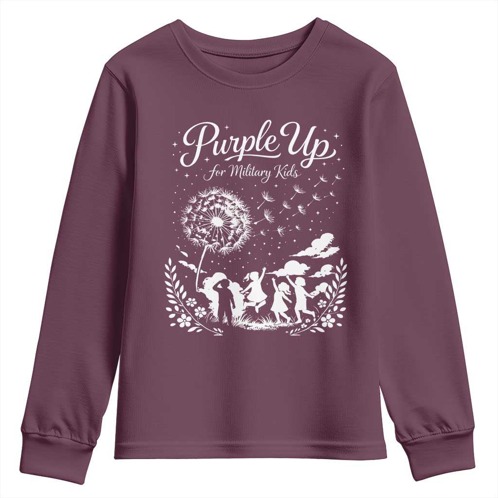 Purple Up For Military Kids Dandelion Inspirational Youth Sweatshirt Month of the Military Child Awareness Brat Support