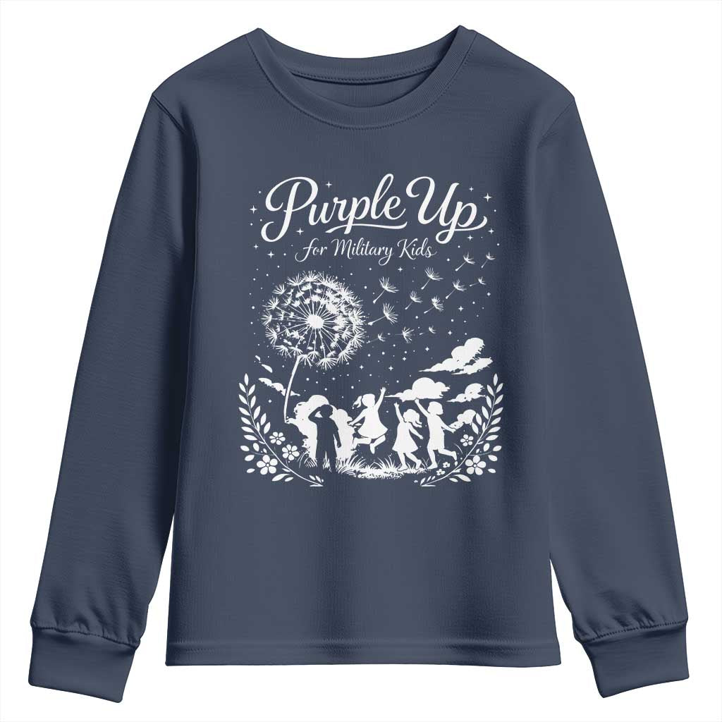 Purple Up For Military Kids Dandelion Inspirational Youth Sweatshirt Month of the Military Child Awareness Brat Support