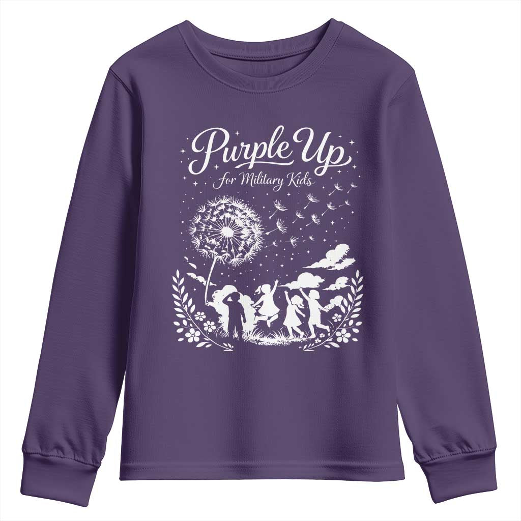 Purple Up For Military Kids Dandelion Inspirational Youth Sweatshirt Month of the Military Child Awareness Brat Support