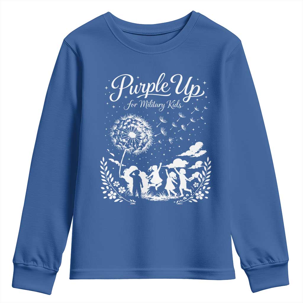 Purple Up For Military Kids Dandelion Inspirational Youth Sweatshirt Month of the Military Child Awareness Brat Support