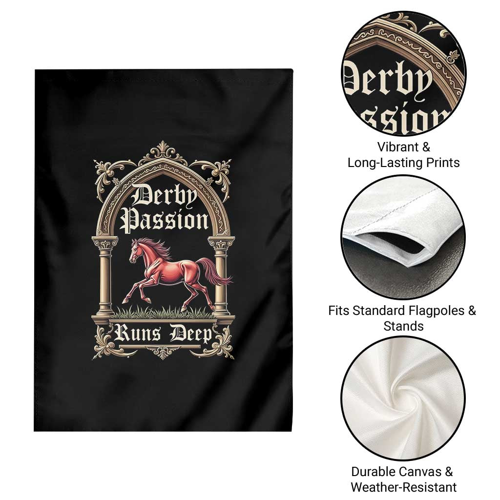 Derby Passion Runs Deep Elegant Horse Racing Garden Flag Vintage Gothic Arch Equestrian Thoroughbred Lover