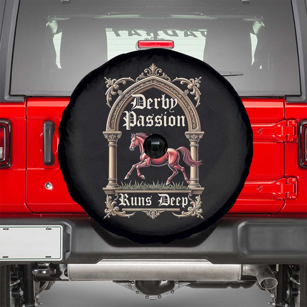 Derby Passion Runs Deep Elegant Horse Racing Spare Tire Cover Vintage Gothic Arch Equestrian Thoroughbred Lover