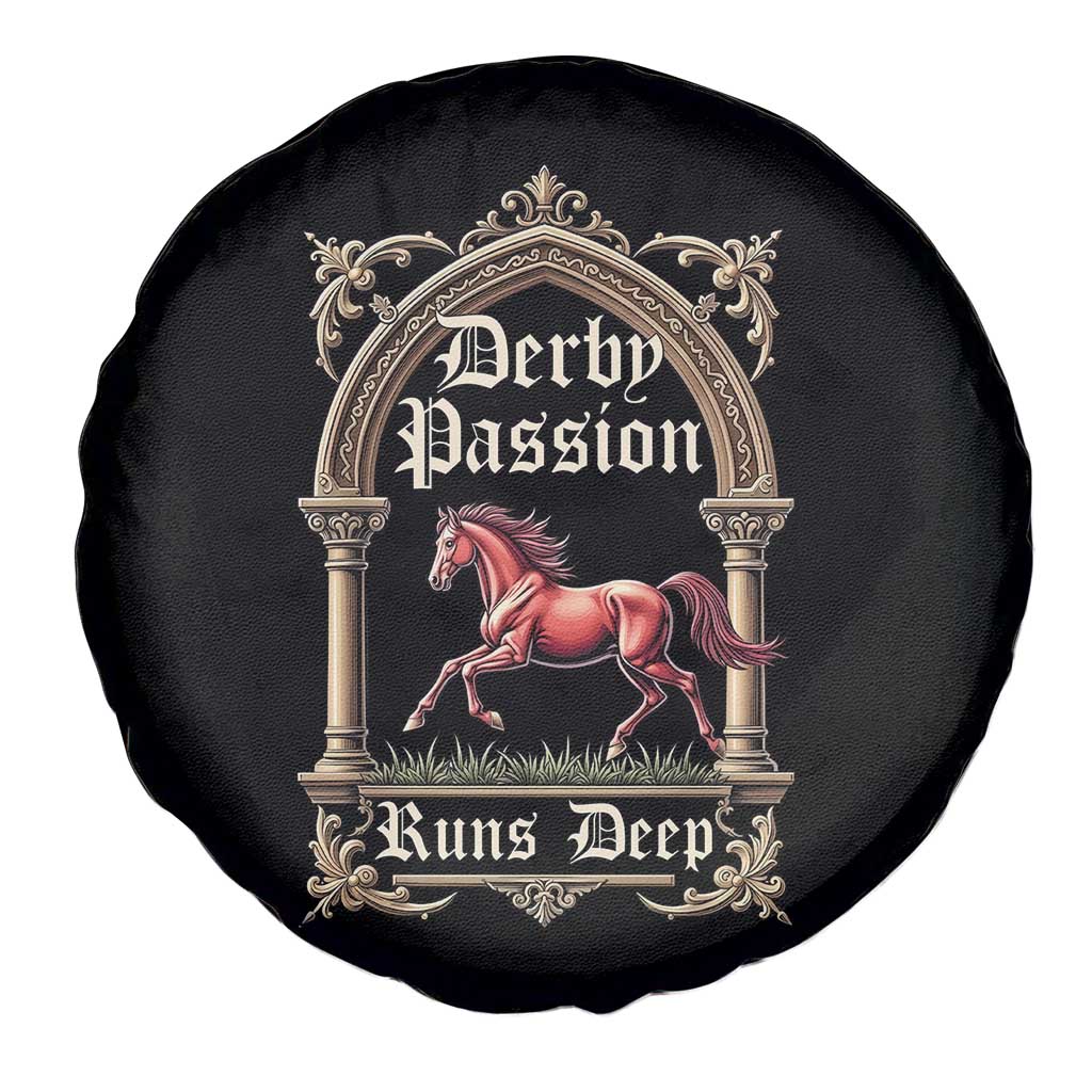 Derby Passion Runs Deep Elegant Horse Racing Spare Tire Cover Vintage Gothic Arch Equestrian Thoroughbred Lover