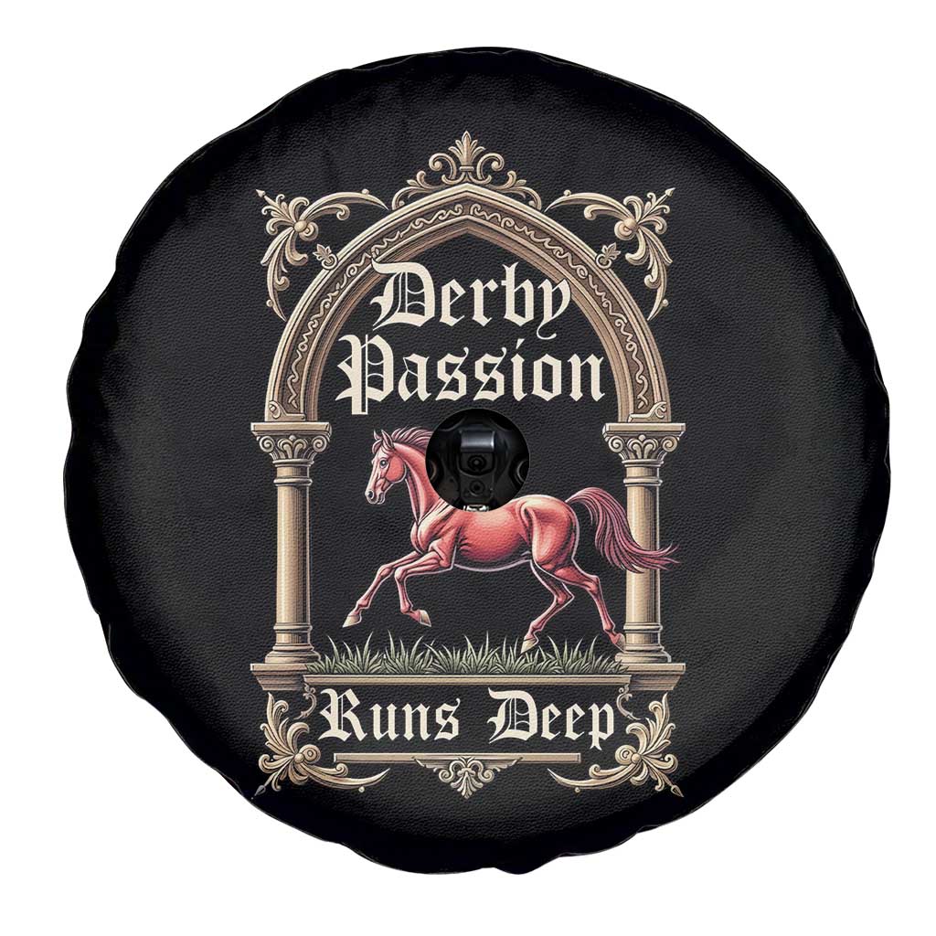Derby Passion Runs Deep Elegant Horse Racing Spare Tire Cover Vintage Gothic Arch Equestrian Thoroughbred Lover