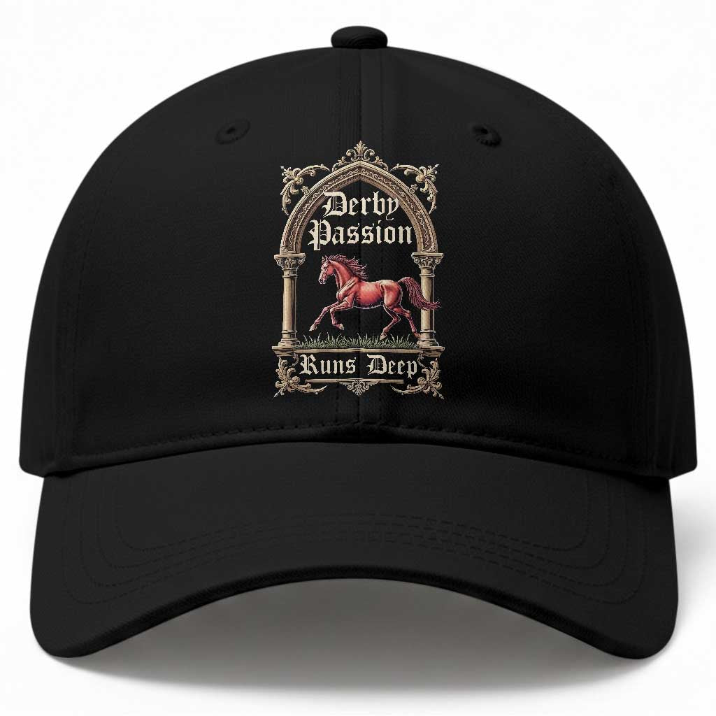 Derby Passion Runs Deep Elegant Horse Racing Baseball Cap Vintage Gothic Arch Equestrian Thoroughbred Lover