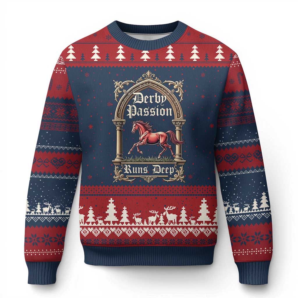 Derby Passion Runs Deep Elegant Horse Racing Ugly Christmas Sweater Vintage Gothic Arch Equestrian Thoroughbred Lover