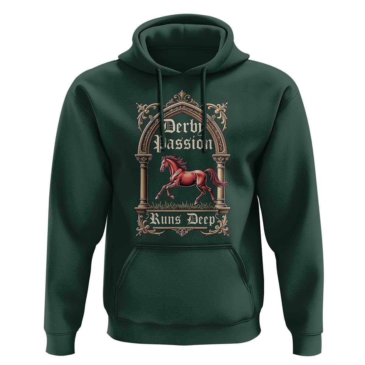 Derby Passion Runs Deep Elegant Horse Racing Hoodie Vintage Gothic Arch Equestrian Thoroughbred Lover