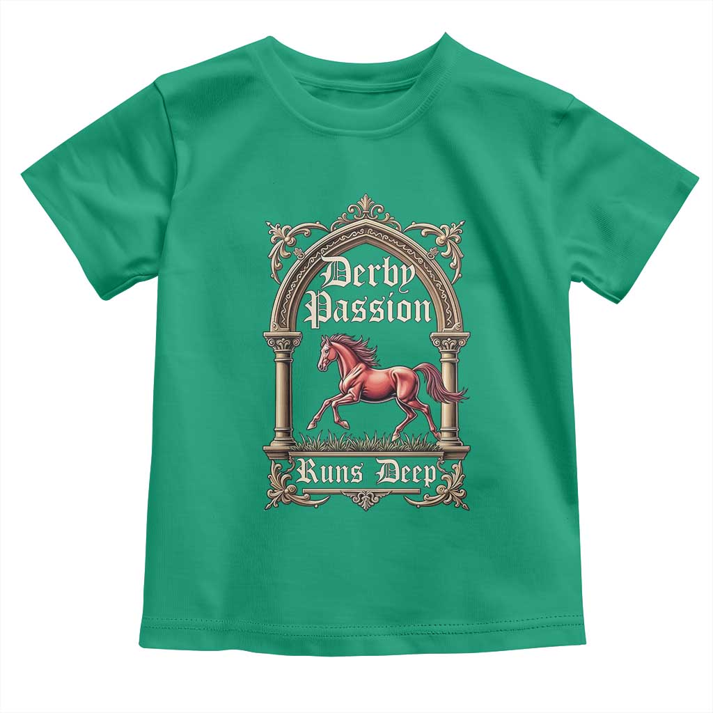 Derby Passion Runs Deep Elegant Horse Racing Toddler T Shirt Vintage Gothic Arch Equestrian Thoroughbred Lover