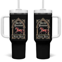 Derby Passion Runs Deep Elegant Horse Racing Tumbler With Handle Vintage Gothic Arch Equestrian Thoroughbred Lover