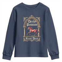 Derby Passion Runs Deep Elegant Horse Racing Youth Sweatshirt Vintage Gothic Arch Equestrian Thoroughbred Lover