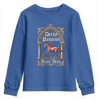 Derby Passion Runs Deep Elegant Horse Racing Youth Sweatshirt Vintage Gothic Arch Equestrian Thoroughbred Lover