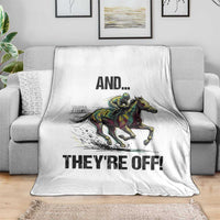 And They’re Off Colorful Horse Racing Sketch Throw Blanket Jockey and Thoroughbred Sprinting Race Day