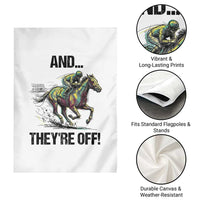 And They’re Off Colorful Horse Racing Sketch Garden Flag Jockey and Thoroughbred Sprinting Race Day