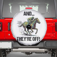 And They’re Off Colorful Horse Racing Sketch Spare Tire Cover Jockey and Thoroughbred Sprinting Race Day