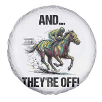 And They’re Off Colorful Horse Racing Sketch Spare Tire Cover Jockey and Thoroughbred Sprinting Race Day
