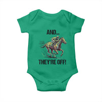 And They’re Off Colorful Horse Racing Sketch Baby Onesie Jockey and Thoroughbred Sprinting Race Day