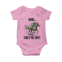 And They’re Off Colorful Horse Racing Sketch Baby Onesie Jockey and Thoroughbred Sprinting Race Day