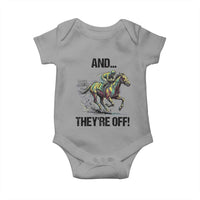 And They’re Off Colorful Horse Racing Sketch Baby Onesie Jockey and Thoroughbred Sprinting Race Day
