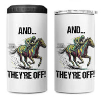 And They’re Off Colorful Horse Racing Sketch 4 in 1 Can Cooler Tumbler Jockey and Thoroughbred Sprinting Race Day