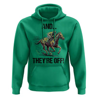 And They’re Off Colorful Horse Racing Sketch Hoodie Jockey and Thoroughbred Sprinting Race Day