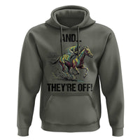 And They’re Off Colorful Horse Racing Sketch Hoodie Jockey and Thoroughbred Sprinting Race Day