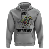 And They’re Off Colorful Horse Racing Sketch Hoodie Jockey and Thoroughbred Sprinting Race Day