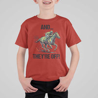 And They’re Off Colorful Horse Racing Sketch T Shirt For Kid Jockey and Thoroughbred Sprinting Race Day