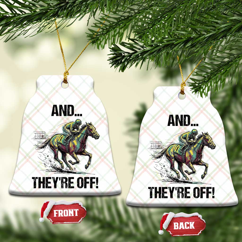 And They’re Off Colorful Horse Racing Sketch Ceramic Ornament Jockey and Thoroughbred Sprinting Race Day