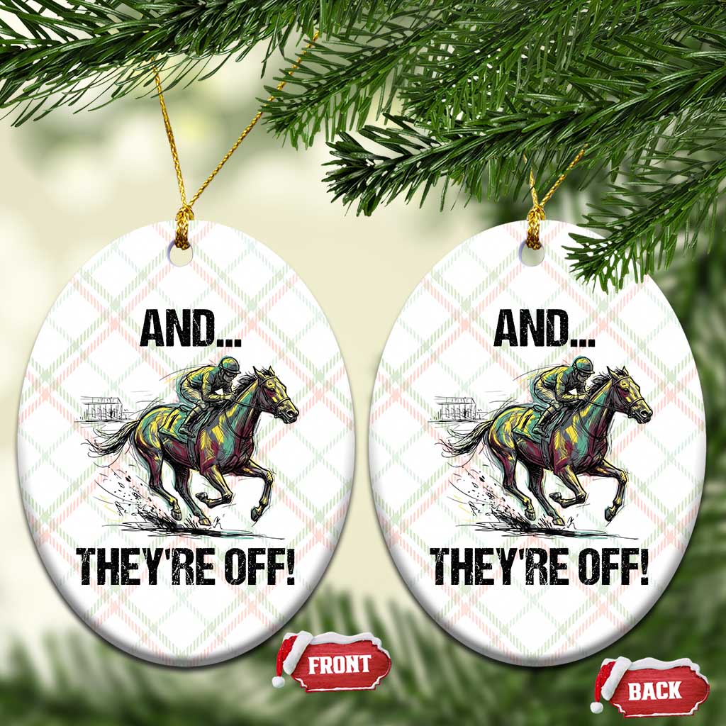 And They’re Off Colorful Horse Racing Sketch Ceramic Ornament Jockey and Thoroughbred Sprinting Race Day