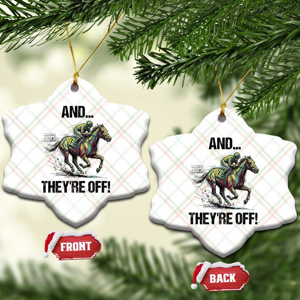 And They’re Off Colorful Horse Racing Sketch Ceramic Ornament Jockey and Thoroughbred Sprinting Race Day