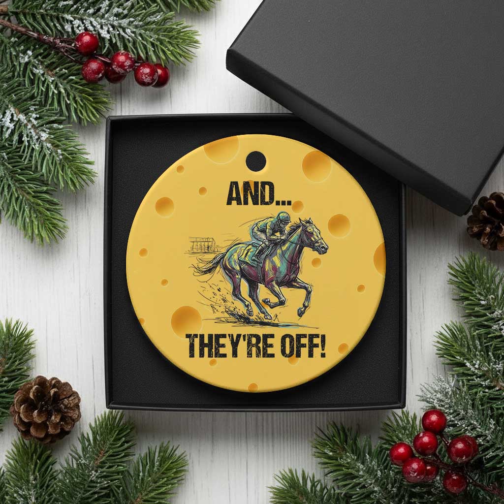 And They’re Off Colorful Horse Racing Sketch Ceramic Ornament Jockey and Thoroughbred Sprinting Race Day