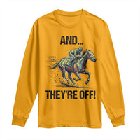 And They’re Off Colorful Horse Racing Sketch Long Sleeve Shirt Jockey and Thoroughbred Sprinting Race Day
