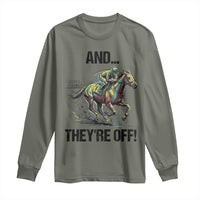 And They’re Off Colorful Horse Racing Sketch Long Sleeve Shirt Jockey and Thoroughbred Sprinting Race Day