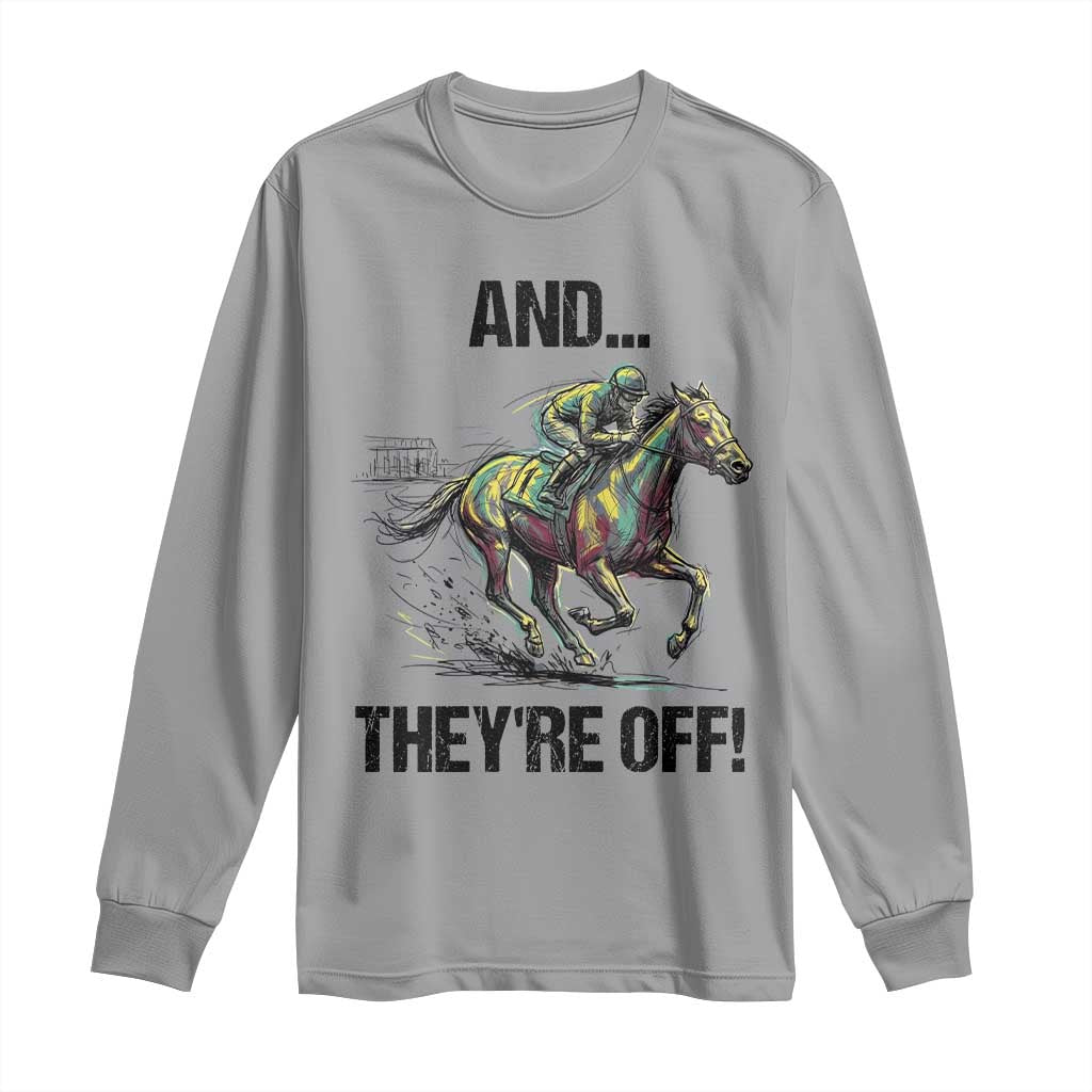 And They’re Off Colorful Horse Racing Sketch Long Sleeve Shirt Jockey and Thoroughbred Sprinting Race Day