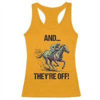 And They’re Off Colorful Horse Racing Sketch Racerback Tank Top Jockey and Thoroughbred Sprinting Race Day