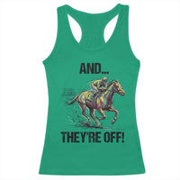 And They’re Off Colorful Horse Racing Sketch Racerback Tank Top Jockey and Thoroughbred Sprinting Race Day
