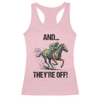 And They’re Off Colorful Horse Racing Sketch Racerback Tank Top Jockey and Thoroughbred Sprinting Race Day
