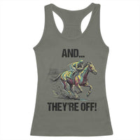 And They’re Off Colorful Horse Racing Sketch Racerback Tank Top Jockey and Thoroughbred Sprinting Race Day