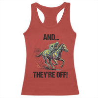 And They’re Off Colorful Horse Racing Sketch Racerback Tank Top Jockey and Thoroughbred Sprinting Race Day