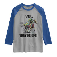 And They’re Off Colorful Horse Racing Sketch Raglan Shirt Jockey and Thoroughbred Sprinting Race Day