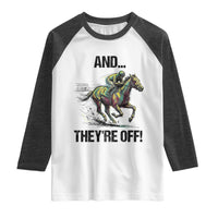 And They’re Off Colorful Horse Racing Sketch Raglan Shirt Jockey and Thoroughbred Sprinting Race Day