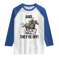 And They’re Off Colorful Horse Racing Sketch Raglan Shirt Jockey and Thoroughbred Sprinting Race Day